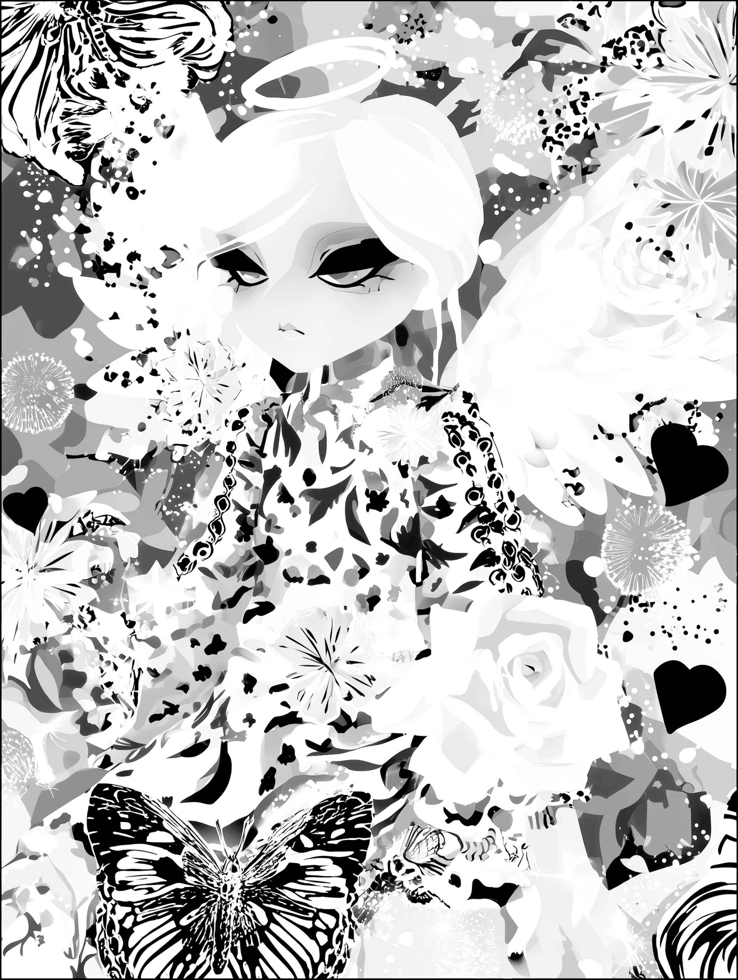 Free printable angel coloring page for adults featuring camouflage angel